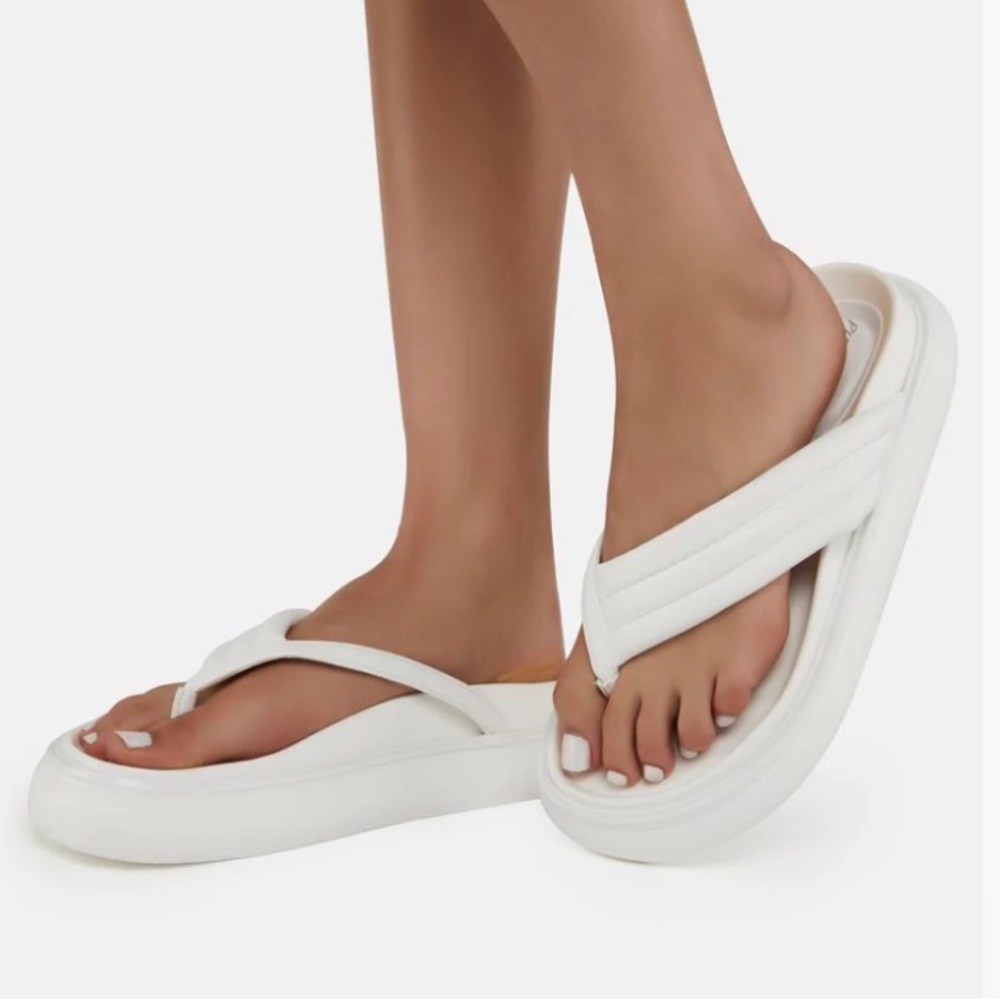 Dolls Kill Low Platform Flip Flop Sandals - White
